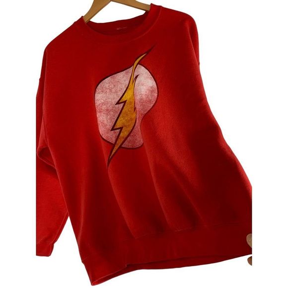 Mens DC Comic Red Super Hero Flash Graphic sweatshirt pull over large 6191 - Picture 6 of 8